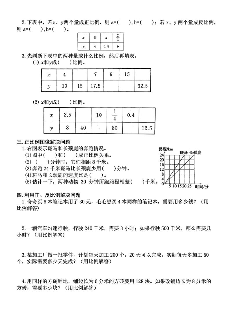 六下数学期中复习必考正反比例填空 - 洋葱Blog