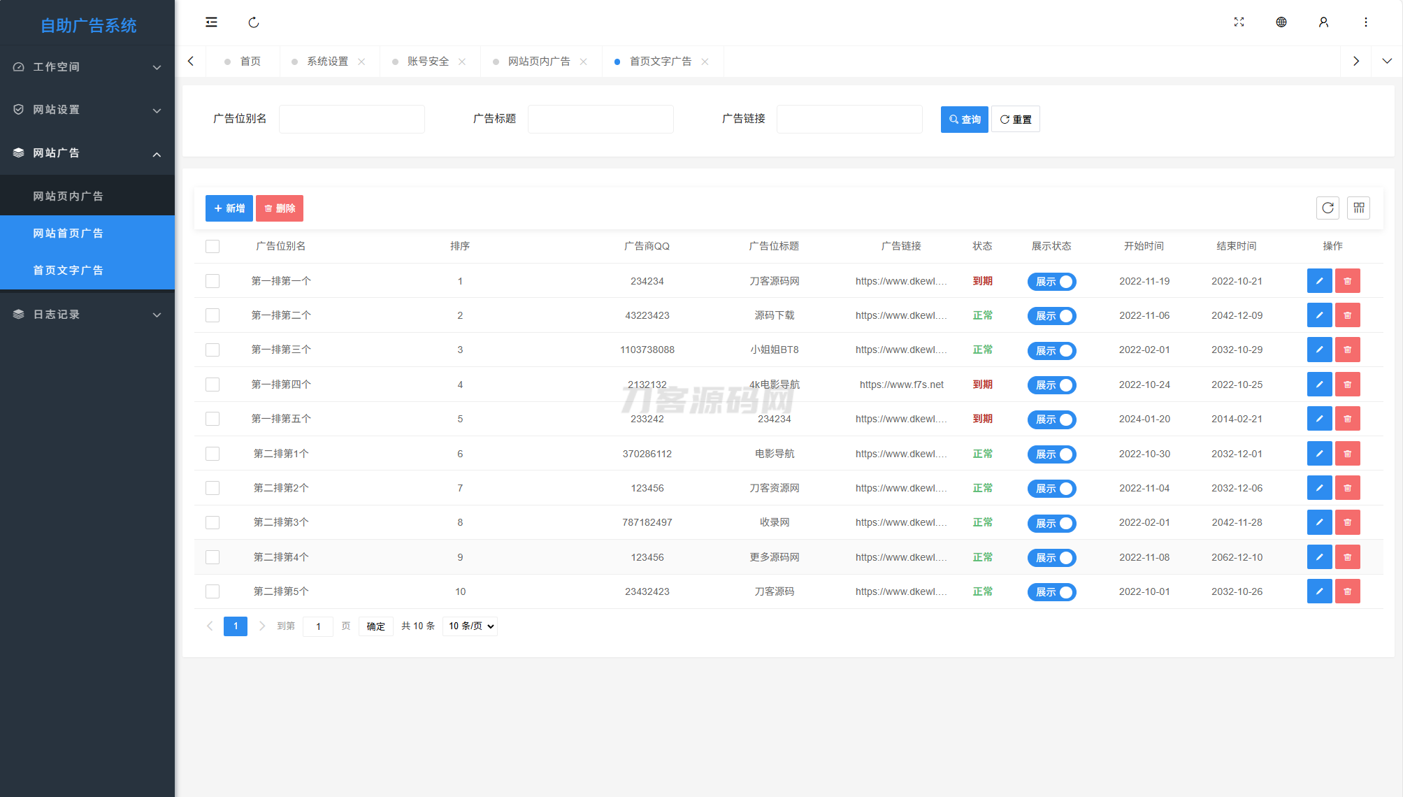 最新全开源版本 网站自助广告投放系统源码 附安装教程-洋葱Blog-专注网络技术分享